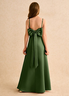 Azazie Joella Girls Formal Flower Girl Dresses Olive A-Line Pleated Matte Satin Dress image1