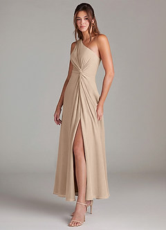 Azazie Brooke 신부 들러리 드레스 A라인 한쪽 어깨 쉬폰 발목 길이 드레스 image3