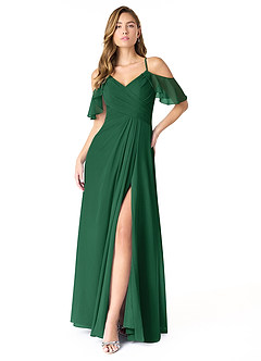 Azazie Dakota Bridesmaid Dresses Dark Green A-Line V-Neck Pleated Chiffon Dress image1