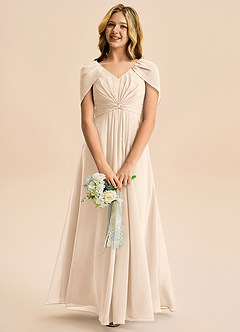 Azazie Emma Junior Robe Trapèze en Mousseline de soie Plissée Albâtre Blanc image3