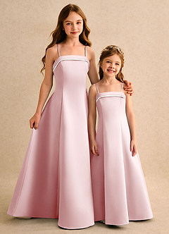 Azazie Izel Girls Formal Flower Girl Dresses Ivory Powder Pink A-Line Pleated Matte Satin Dress image2