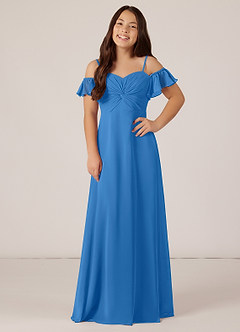 Azazie Juna Junior Blue Jay A-Line Off the Shoulder Chiffon Dress image1
