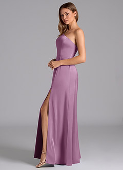 Azazie Trina Robes de demoiselle d'honneur Robe Trapèze en Satin extensible Ue épaule Glycine image5