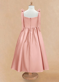 Azazie Chelsie Blumenmädchenkleider A-Linie Schleifen Matte Satin Kleid Rosettenrosa image6