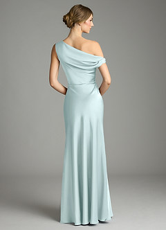 Azazie Emerson Bridesmaid Dresses Sea Glass Mermaid Off the Shoulder Stretch Satin Dress image2