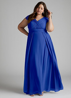Azazie Organa Bridesmaid Dresses Royal Blue A-Line Pleated Chiffon Dress image7