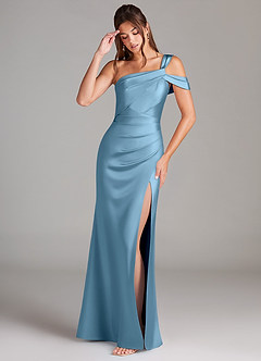 Azazie Wynter Brautjungfernkleider Etui Schulterfrei Stretch-Satin Kleid Stahlblau image3