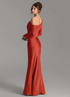 Azazie Sandra Bridesmaid Dresses Rust Mermaid Long Sleeve Stretch Satin Dress image2