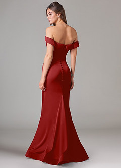 Azazie Everly Bridesmaid Dresses Pomegranate Mermaid Off the Shoulder Stretch Satin Convertible Dress image5