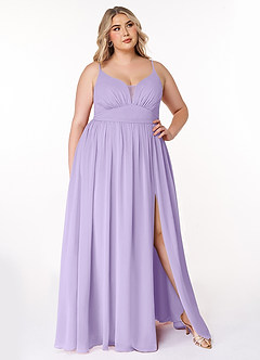 Azazie Rayna Robes de demoiselle d'honneur Robe Trapèze en Mousseline de soie Col V plissé Lilas image7