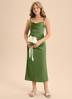 Azazie Mai Junior Juniper Sheath Pleated Stretch Satin Dress image4