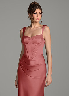 Azazie Mela Brautjungfernkleider Etui Korsett Stretch-Satin Kleid Antike Rose image2