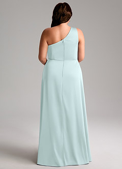 Azazie Brooke Bridesmaid Dresses Sea Glass A-Line One Shoulder Stretch Satin Dress image9