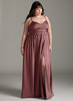 Azazie Alia Bridesmaid Dresses Vintage Mauve A-Line Pleated Stretch Satin Dress image12