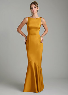 Azazie Tamera Robes de demoiselle d'honneur Robe Sirène en Satin extensible Plissée Caramel écossais image3