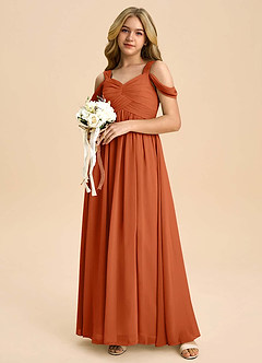 Azazie Lianne Junior Burnt Orange A-Line Off the Shoulder Chiffon Dress image1
