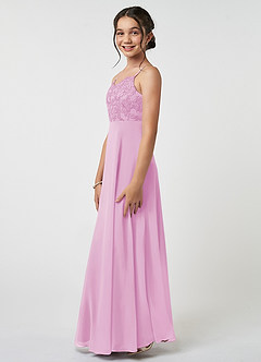 Azazie Sonya Junior Candy Pink A-Line Lace Chiffon Dress image3