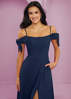 Barbie ♥ Azazie Bridesmaid Dresses Dark Navy A-Line Off the Shoulder Chiffon Convertible Dress image3