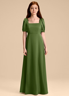 Azazie Briar Junior Juniper A-Line Bow Stretch Satin Dress image7