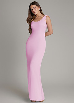 Azazie Hadley Bridesmaid Dresses Candy Pink Mermaid Pleated Chiffon Dress image3