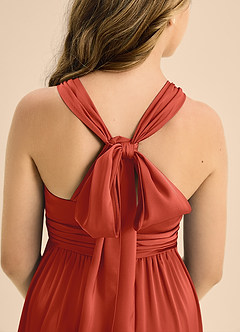 Azazie Jaylah Junior Rust A-Line Pleated Stretch Satin Dress image7