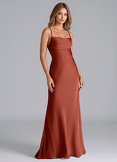 Azazie Seema Bridesmaid Dresses Terracotta Mermaid Corset Stretch Satin Dress image1