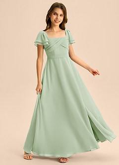Azazie Azey Junior Dusty Sage A-Line Ruched Chiffon Dress image4