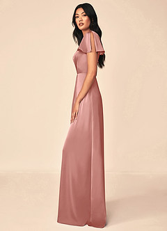Azazie Soren Vestidos de damas de honor Vestido de Rosetón de Satén Elástico de Corte en A con Plisado image3