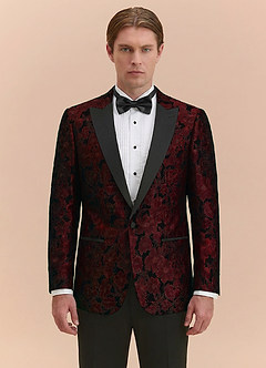 front Samuel Bourgogne Blomsterjacquard smokingjakke med spids revers