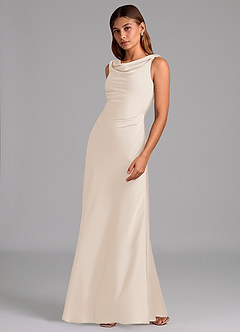 Azazie Nerine Bridesmaid Dresses White Alabaster A-Line Pleated Stretch Satin Dress image4