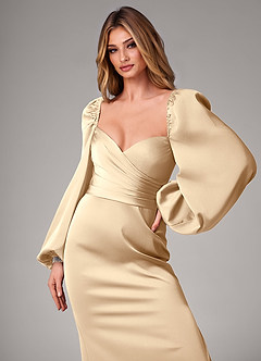 Azazie Sonata Brudtärnklänningar Klänning av Tubklänning i Stretch Satin Långärmad Champagne Konvertibel image6