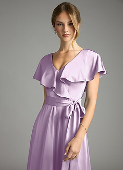 Azazie Lainey Bridesmaid Dresses Frosted Lilac A-Line with Pockets Stretch Satin Dress image6