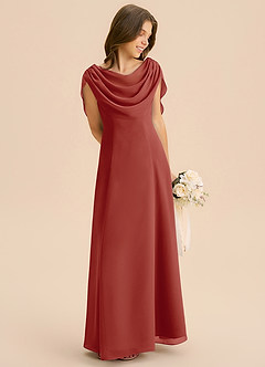 Azazie Lambie Junior Terracotta A-Line Pleated Chiffon Dress image5