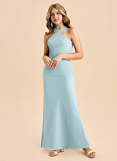 Azazie Doretta Junior Robe Fourreau en Mousseline de soie Plissée Brume image5