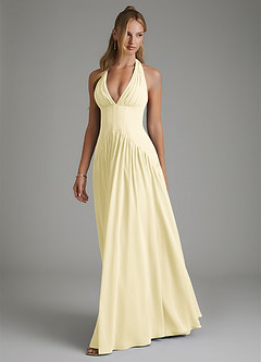 Azazie Alicia Bridesmaid Dresses Lemon Sorbet A-Line Pleated Chiffon Dress image4