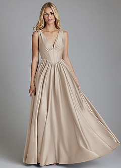 Azazie Delmie Bridesmaid Dresses Frost A-Line Corset Stretch Satin Dress image1