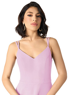 Azazie Janine Jurken voor bruidsmeisjes Jurk van Chiffon met A-Lijn V-hals Snoep Roze image3