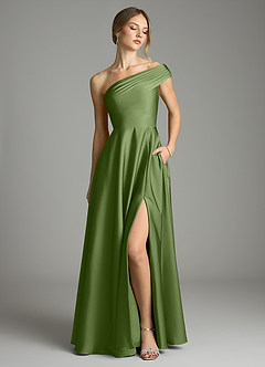 Azazie Melanie Suknie dla druhen Linia A Zza ramienia Satyna elastyczna Do ziemi Sukienka image1