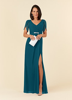 Azazie Marianne Mother of the Bride Dresses Ink Blue Sheath V-Neck Pleated Chiffon Dress image4