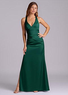 Azazie Amelie Suknie dla druhen Linia A Pofałdowany Satyna elastyczna Do ziemi Sukienka image5