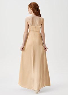 Azazie Kaylee Junior Gold A-Line with Belt Stretch Satin Dress image2