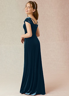 Azazie Gabi Junior Blue Topaz A-Line Velvet Dress image2