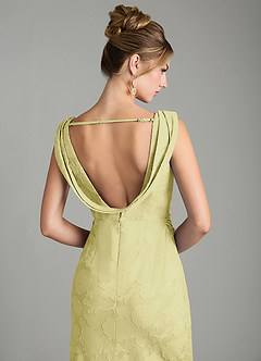 Azazie Kieryn At-home Try On Dresses Lemon Sorbet Mermaid Pleated Floral Burnout Dress image8