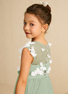 Azazie Arlo Flower Girl Dresses Ivory Dusty Sage A-Line Bow Chiffon Dress image6