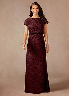 Azazie Lehi vestidos de madre de la novia Vestido de Cabernet de Devorado Floral de Corte En A con Cuello de barco image4