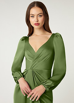 Azazie Mel Robes de demoiselle d'honneur Robe Fourreau en Satin extensible Manche longue Genévrier image5