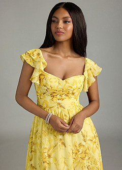 Azazie Anaya Vestidos de madrinha de casamento Vestido Sorvete De Limão Floresce Floral de Chiffon de Linha A com Decote Coração image4