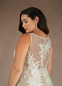Azazie Konstantin Wedding Dresses Diamond White Nude Mermaid Sequins Tulle Dress image10