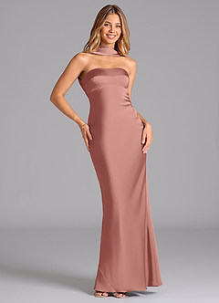 Azazie Lusinda Vestidos de damas de honor Vestido de Rosetón de Satén Elástico de Corte Sirena con Sin tirantes image3