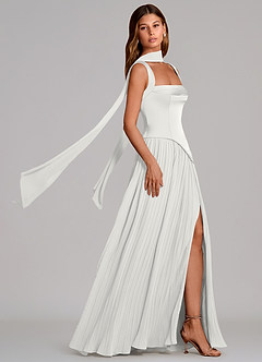 Azazie Stephanie Vestidos de damas de honor Vestido de Blanco de Satén Elástico de Corte en A con Plisado image3